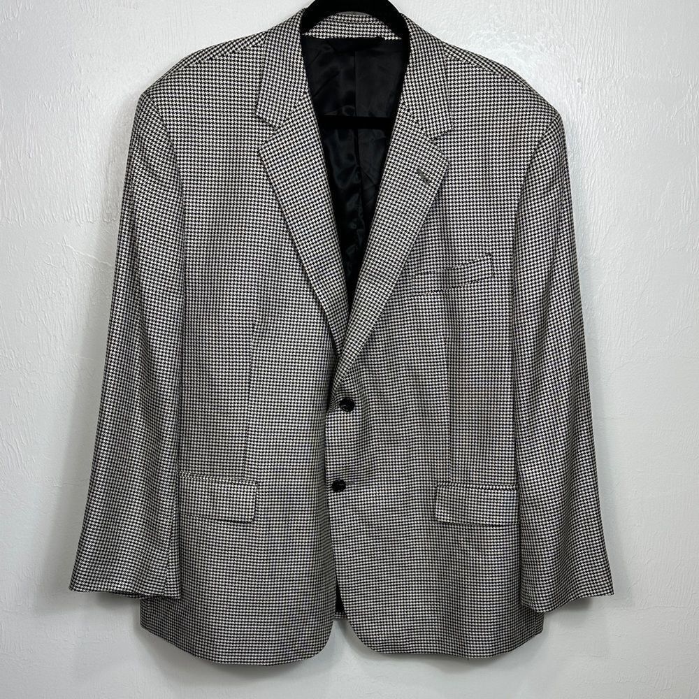 Baroni Men's Black And White Silk Wool Houndstooth Print Blazer Size 48 S